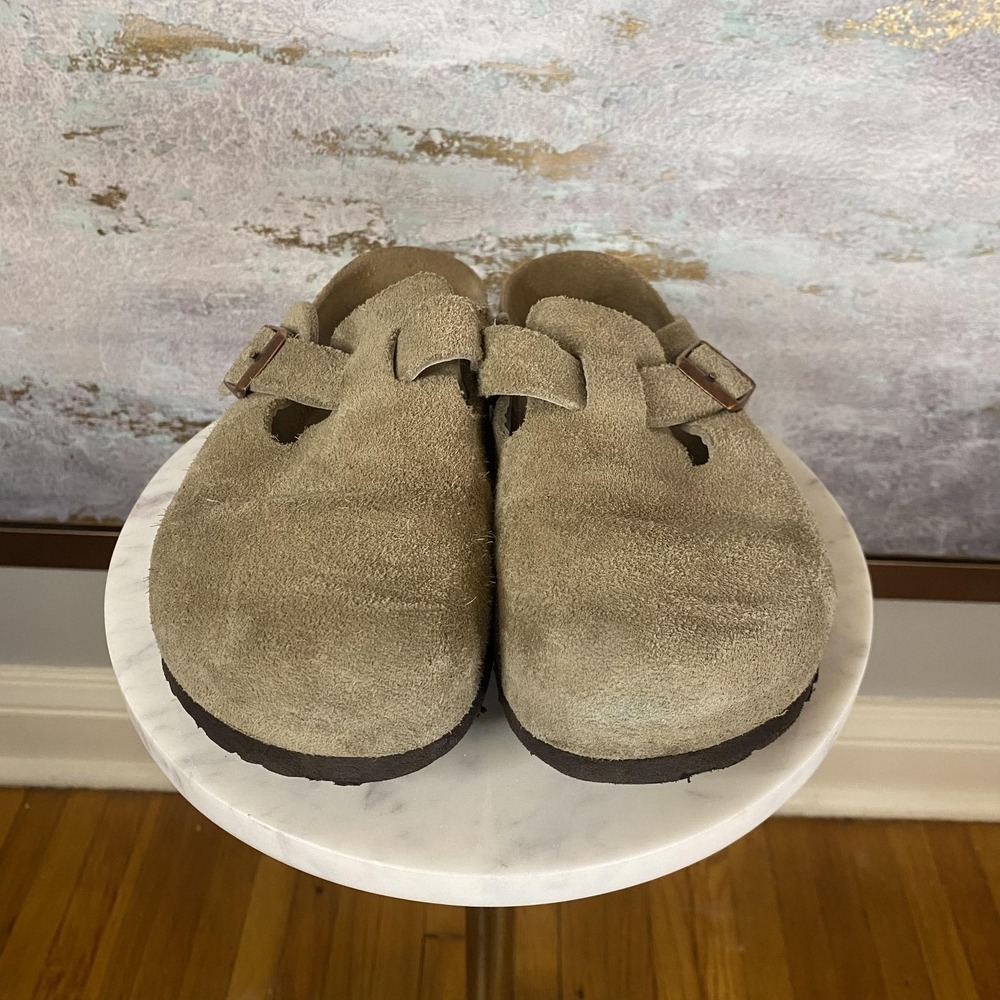 Birkenstock Boston Clog Shoes Womens Size EU 38 Beige Suede Slip On Comfort - Picture 3 of 9